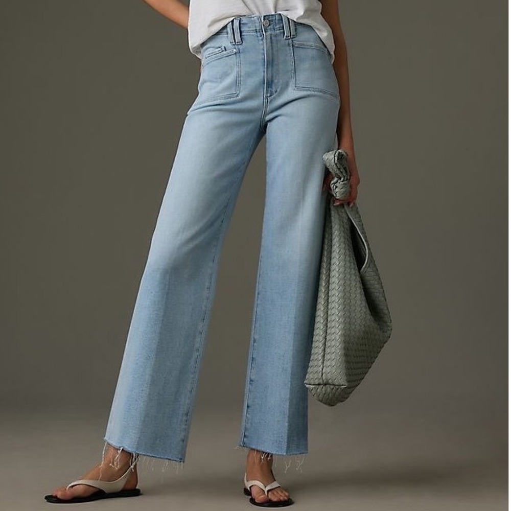 PAIGE Anessa Shooting Star High Rise Wide Leg Raw Hem Jeans 28 Stretch